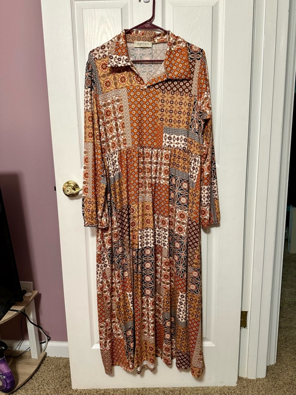 Haptics Large NWOT Vintage-Inspired Patchwork Midi Dress in Rust